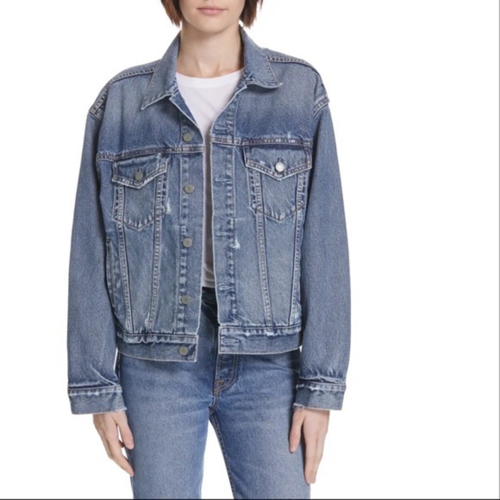 GRLFRND distressed oversized jean jacket, size small